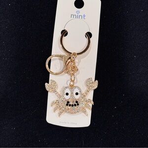 Mint Gold and White Sparkling Crab Keychain